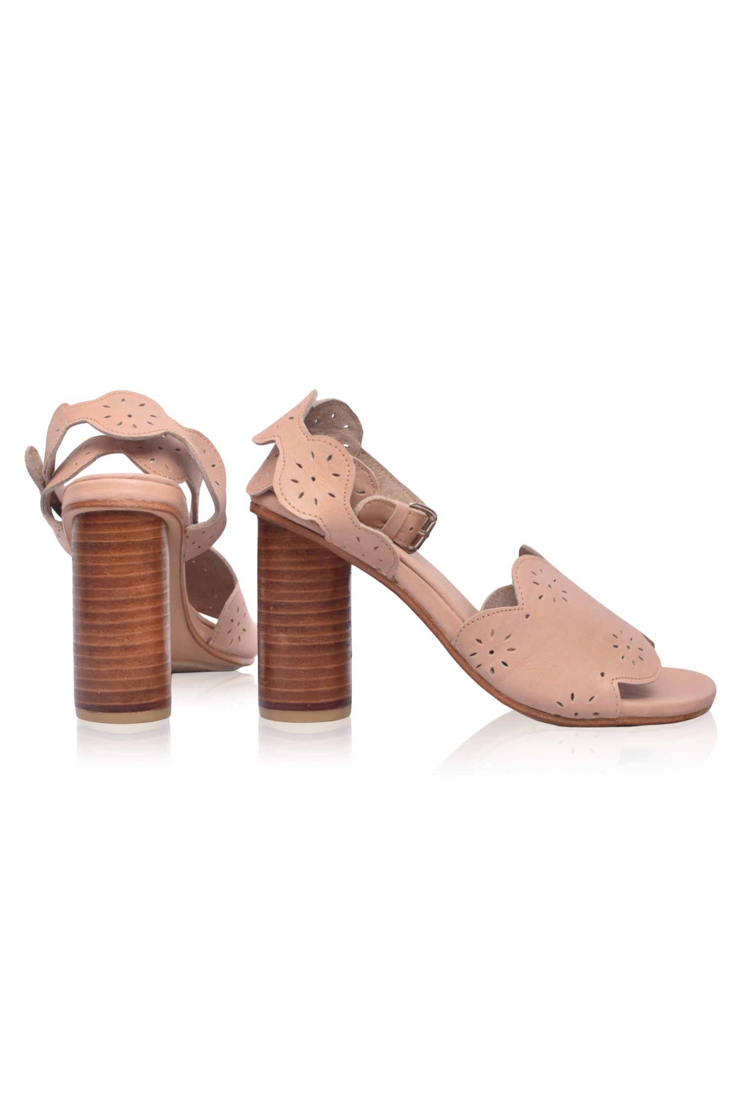 Sakura Leather Block Heel Sandals