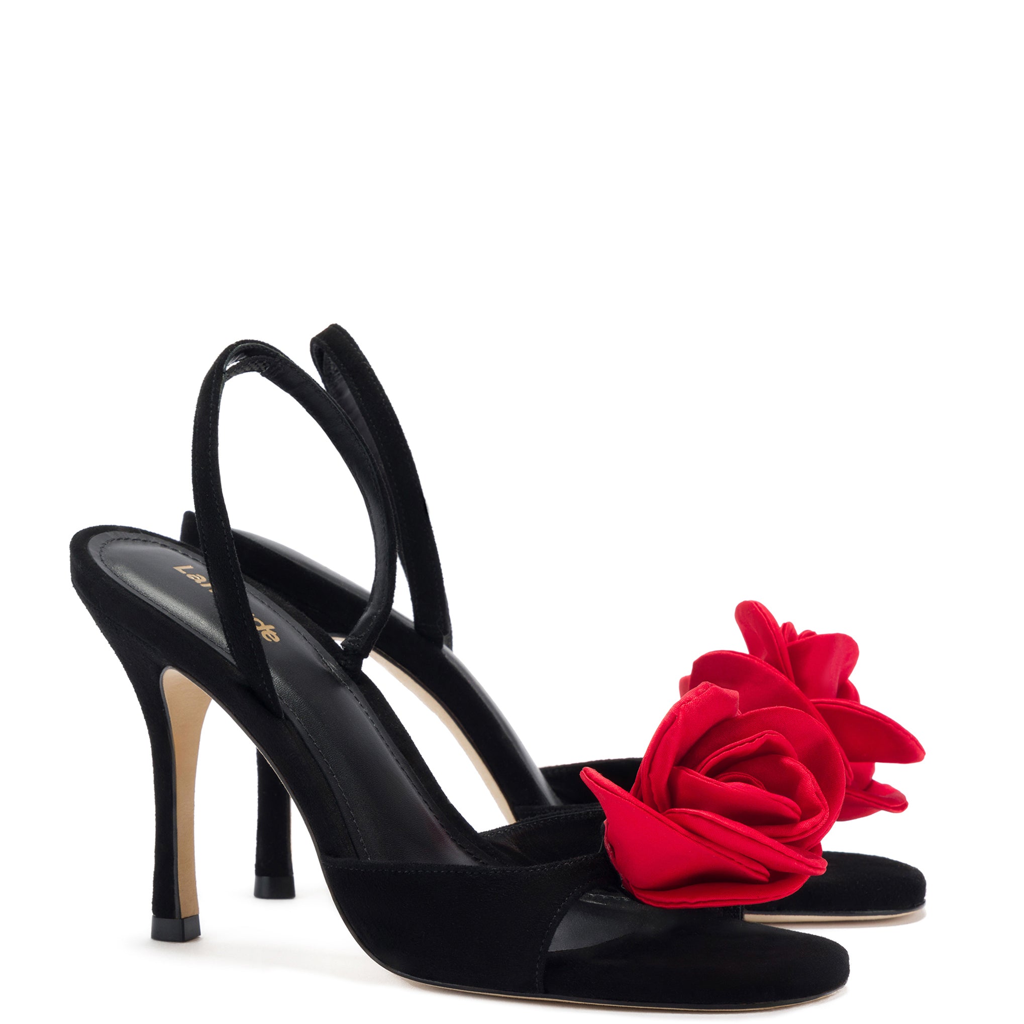 Salma Sandal - Black Suede - Scarlet Satin - Shop Now