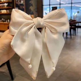 Satin Bow Hair Clip with Pearled Accents