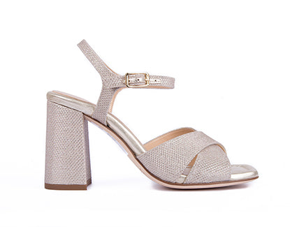 Shiny Metallic Gold Block Heel Sandals