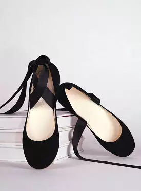 Sienna Black Nubuck Ballet Flats - Shop Now!