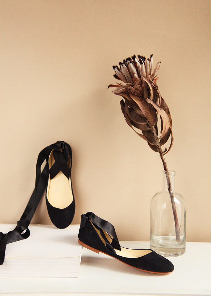 Sienna Black Nubuck Ballet Flats - Shop Now!