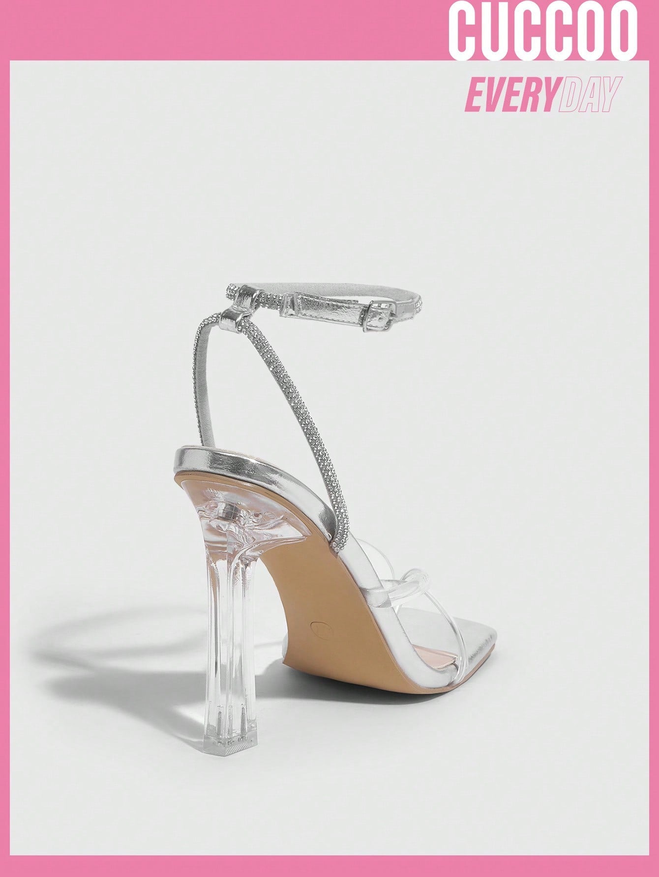 Silver Fashionable Transparent Strap High Heel Sandals for Women, Versatile Style for Spring and Summer