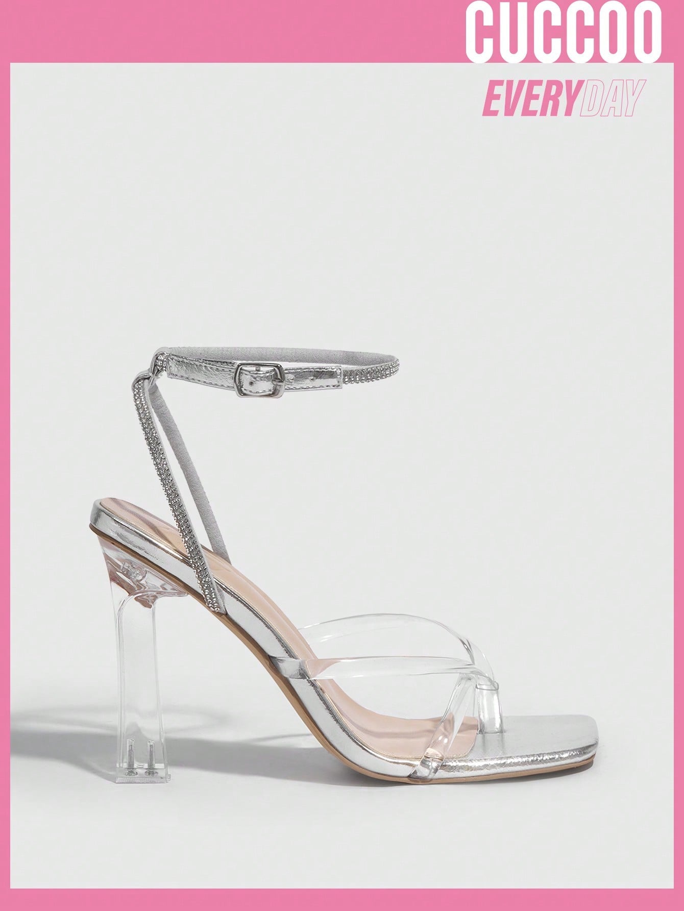 Silver Fashionable Transparent Strap High Heel Sandals for Women, Versatile Style for Spring and Summer