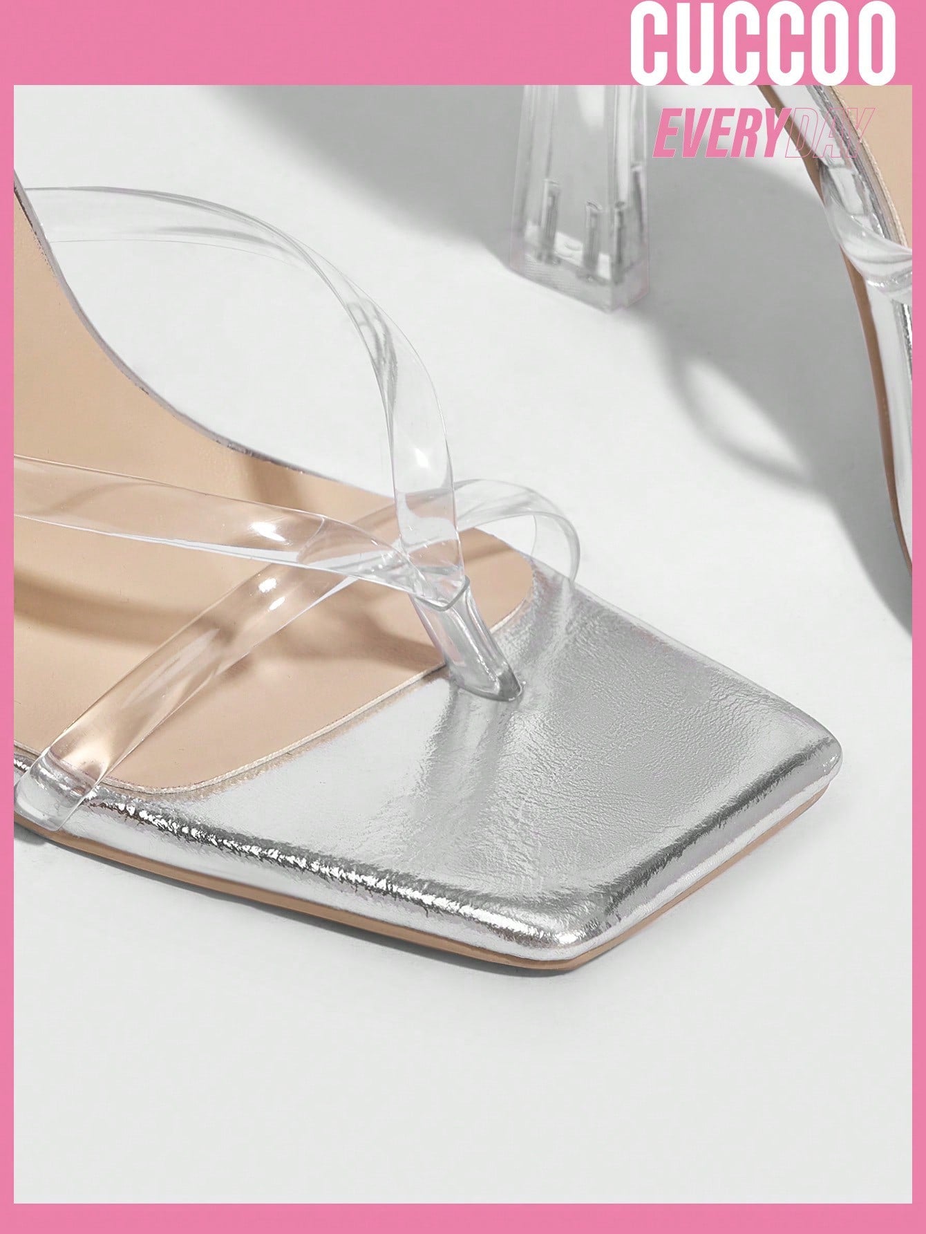 Silver Fashionable Transparent Strap High Heel Sandals for Women, Versatile Style for Spring and Summer