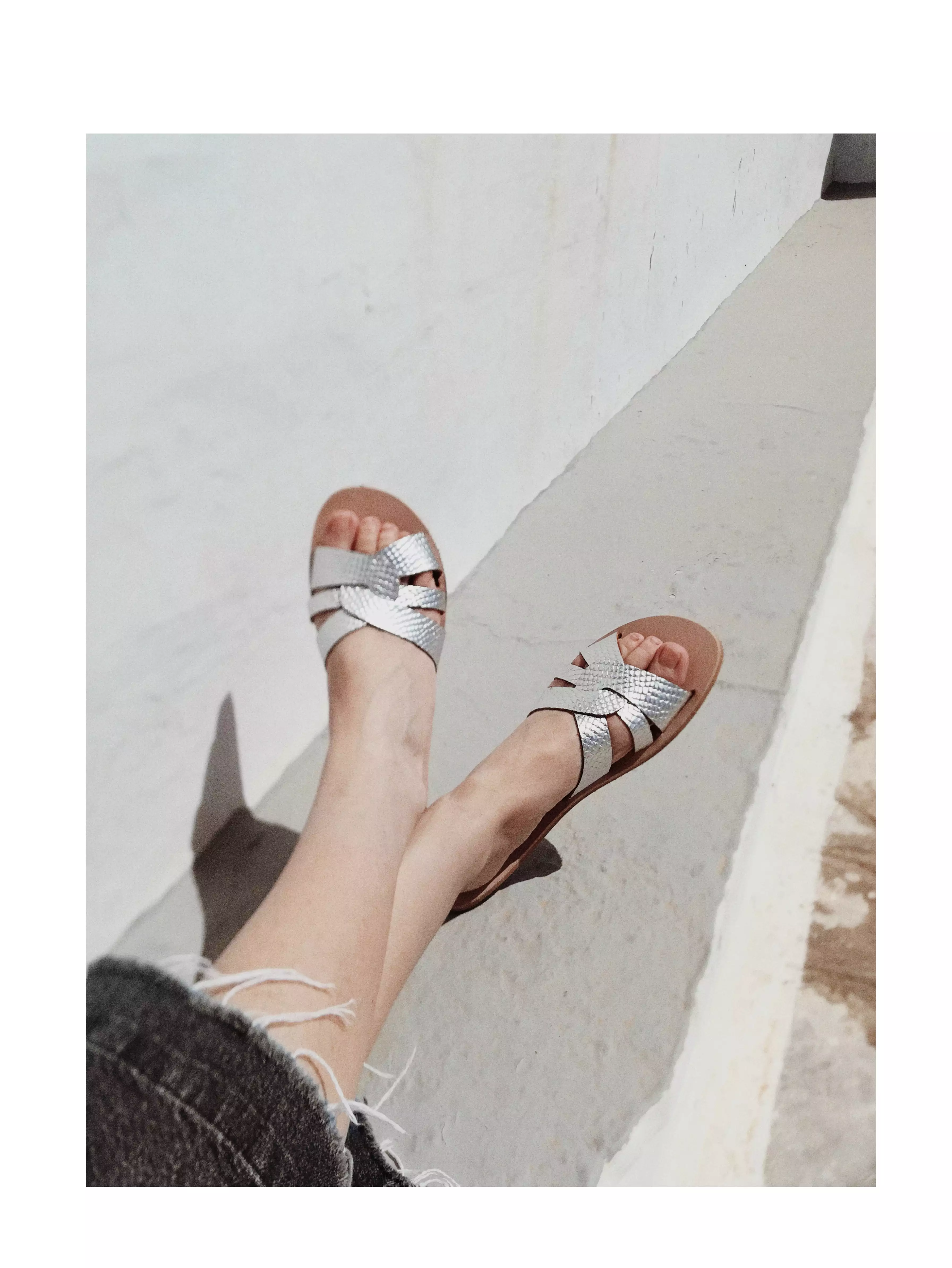 Silver flat slipper sandal by EKAVI