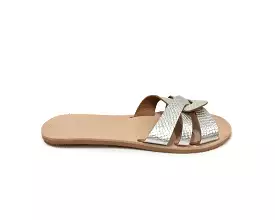 Silver flat slipper sandal by EKAVI