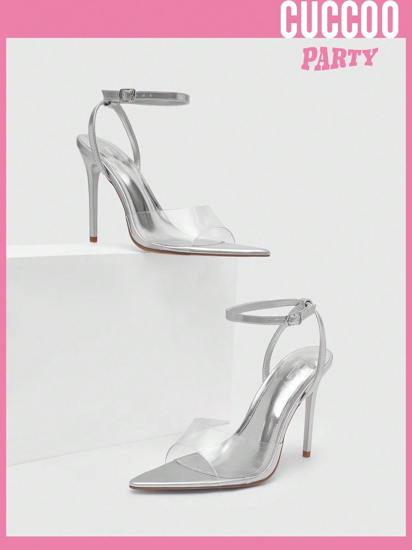 Silver Transparent PVC Sandals for Valentine's Day Wedding, Spring and Summer Prom