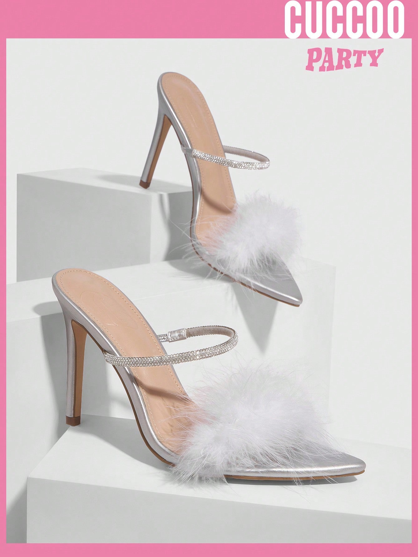 Spring and summer wedding stiletto sandals - woman's fashion feather and rhinestone ankle strap shoes