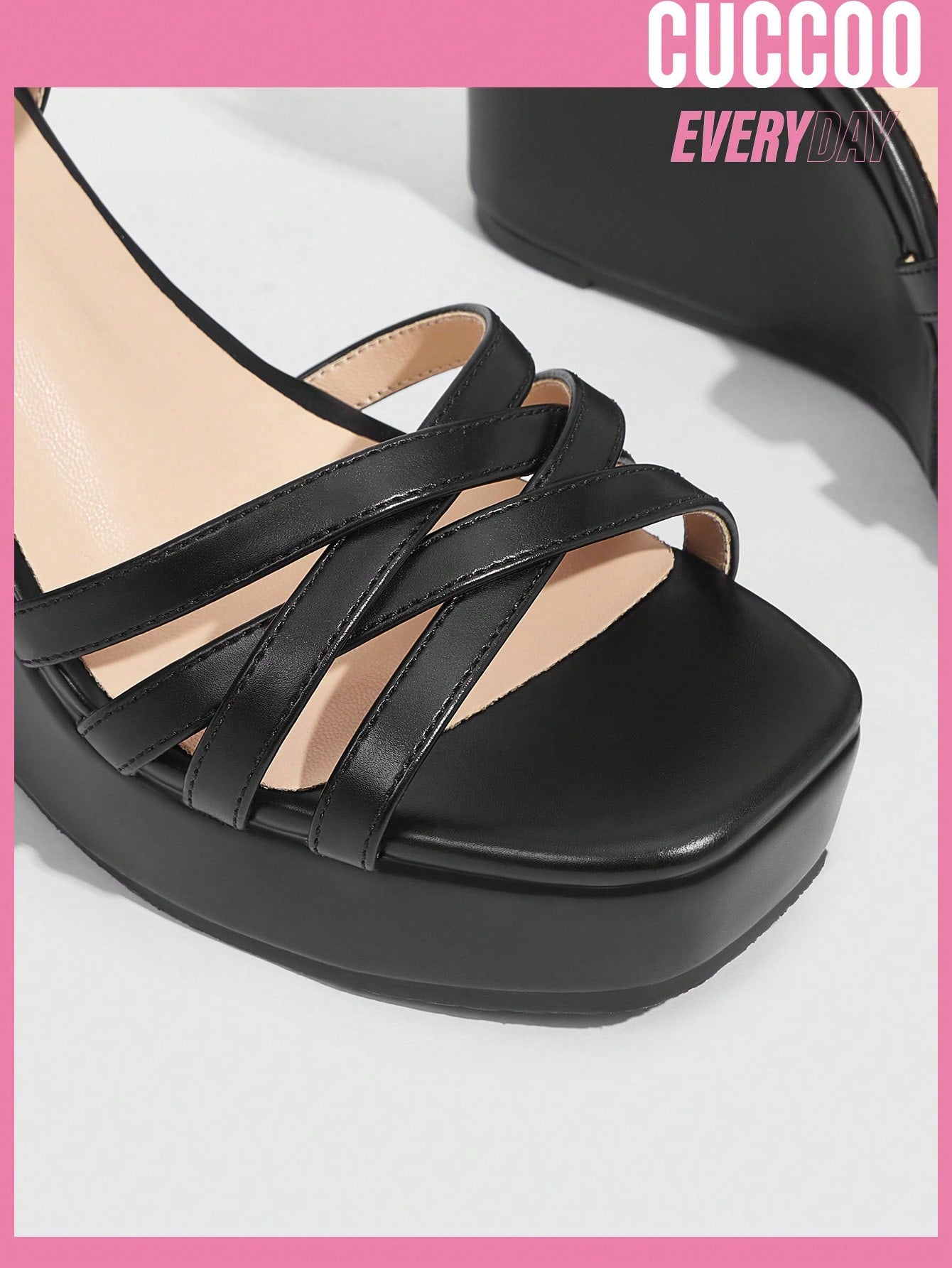 Spring Summer Black Strappy Wedge Sandals Women's Fashion