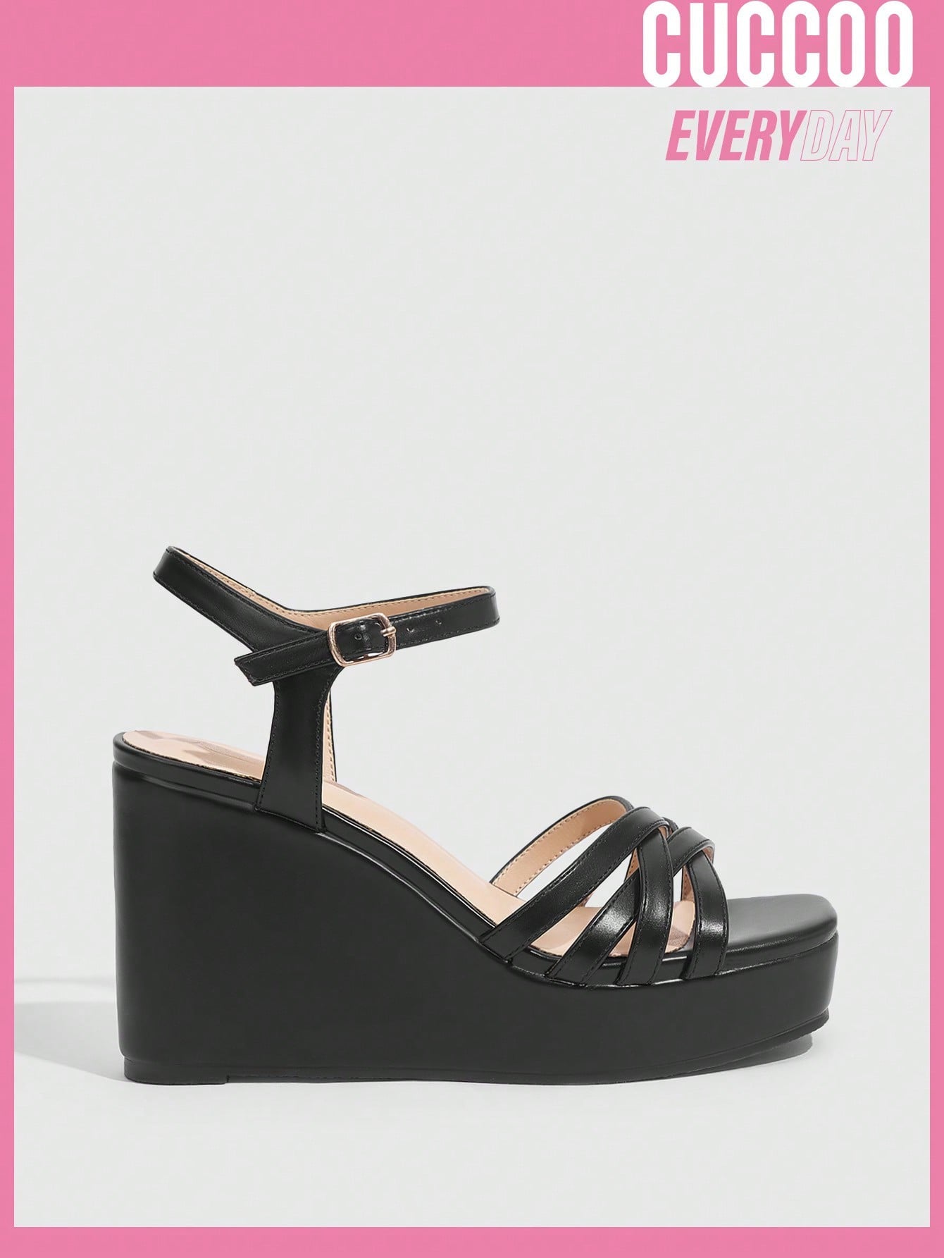 Spring Summer Black Strappy Wedge Sandals Women's Fashion