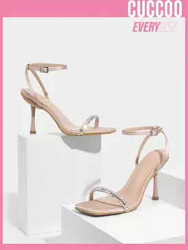 Square Toe High Heel Sandals with Diamante Detail – Fashionable Women's Shoes for Spring and Summer