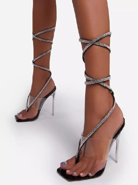 Stiletto Heel Sandals with Lace Tie