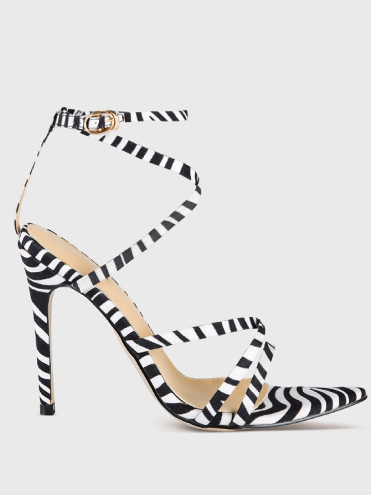 Strappy Zebra Print High Heels Open Toe Sandals