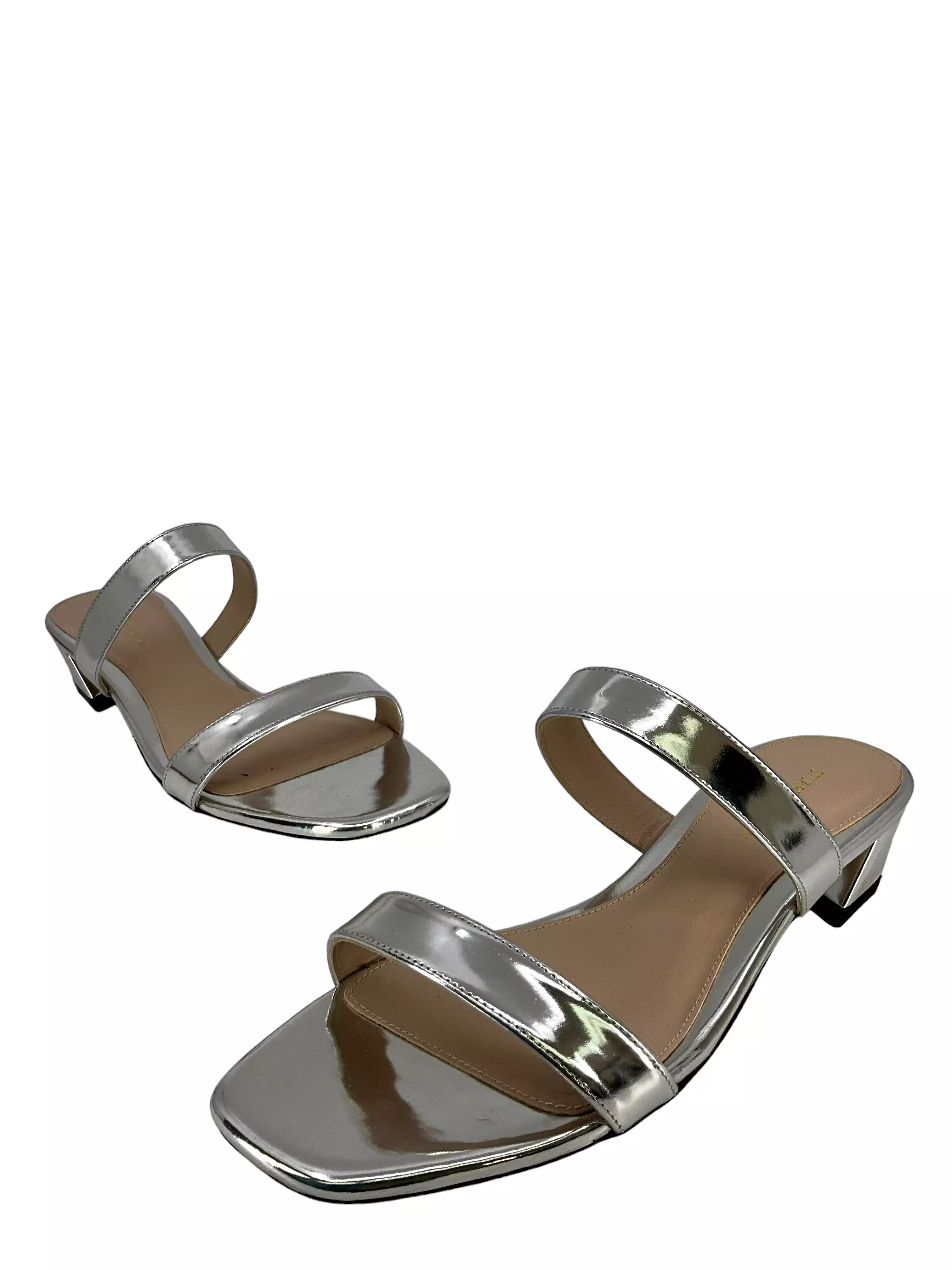 Stuart Weitzman Silver Sandals Size 8+ Patent Leather