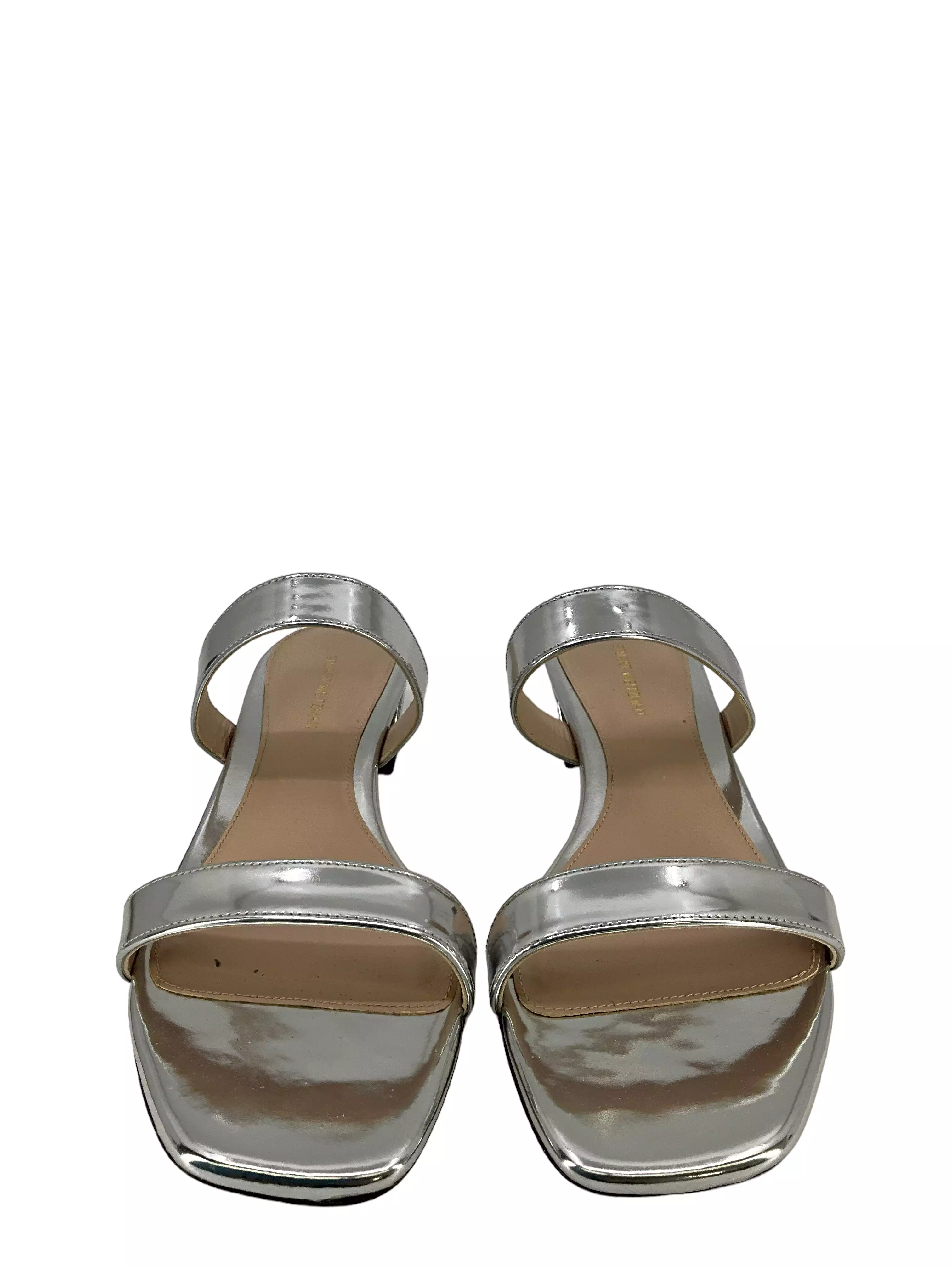 Stuart Weitzman Silver Sandals Size 8+ Patent Leather