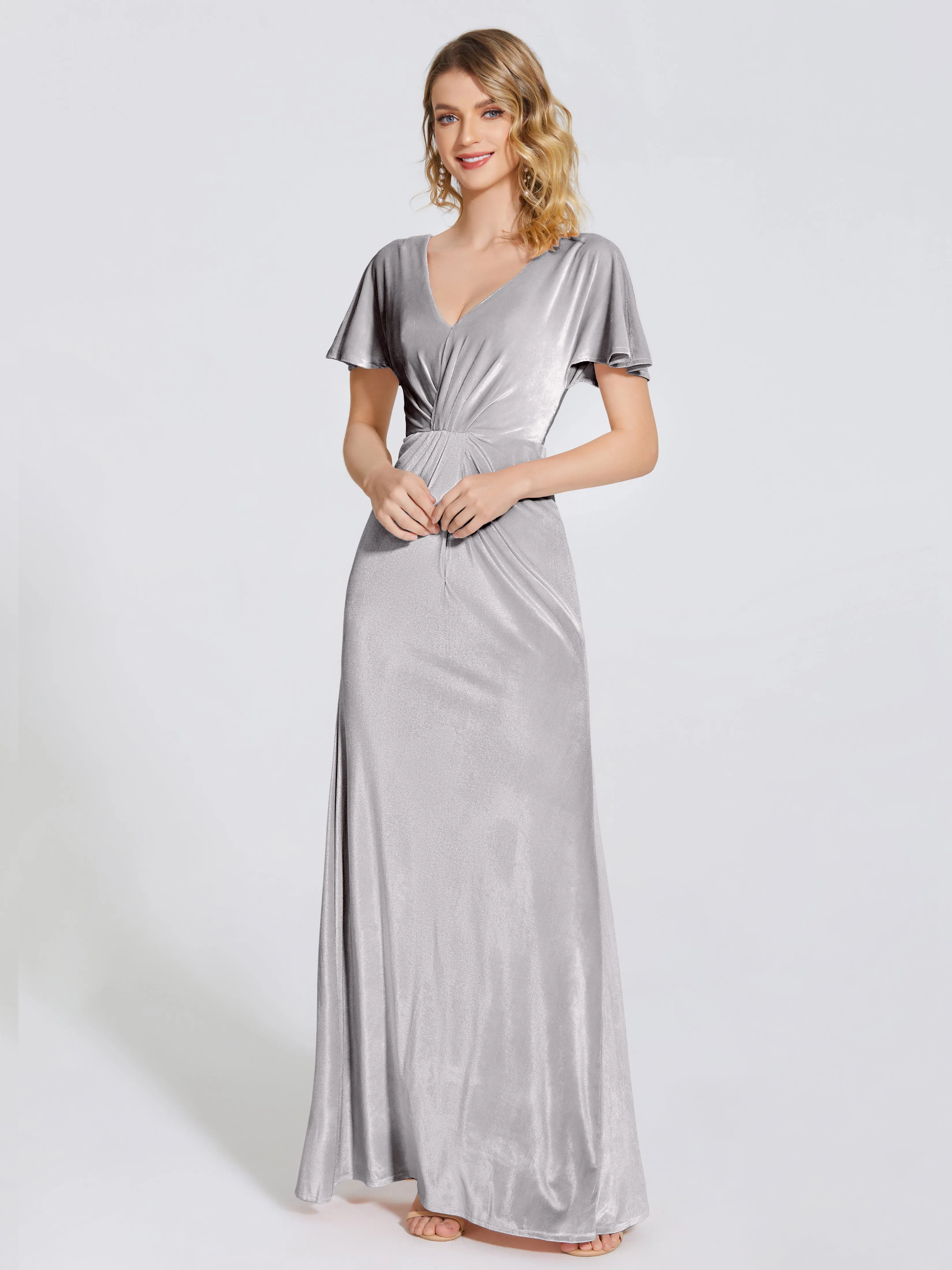 Summer Siren Backless Short Sleeve Velvet Bridesmaid Dress