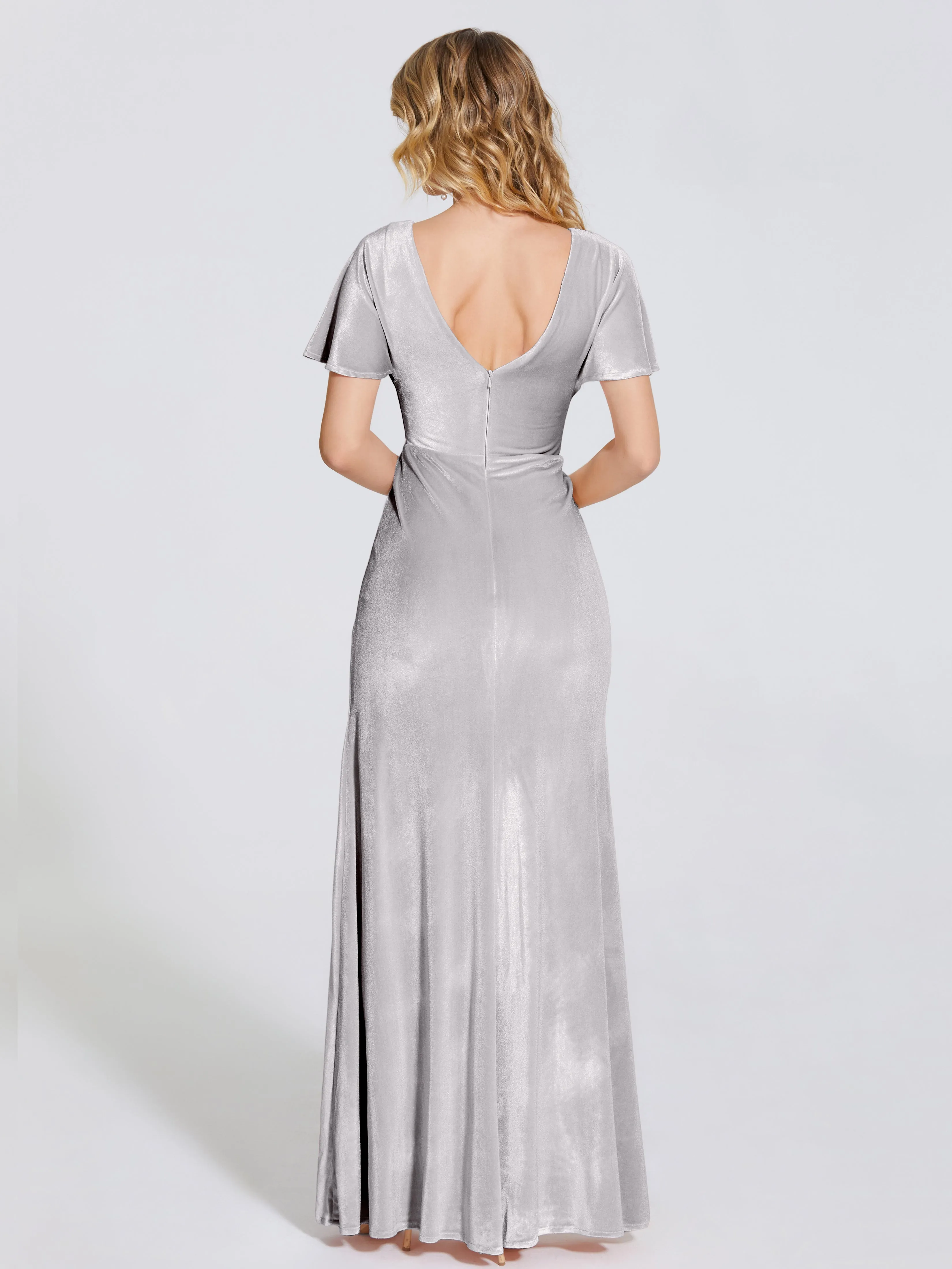 Summer Siren Backless Short Sleeve Velvet Bridesmaid Dress