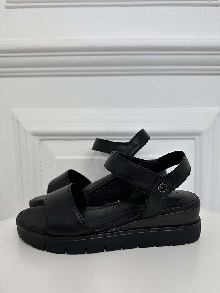 Tamaris Black Leather Wedge Sandals