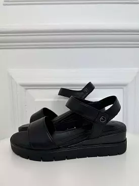 Tamaris Black Leather Wedge Sandals