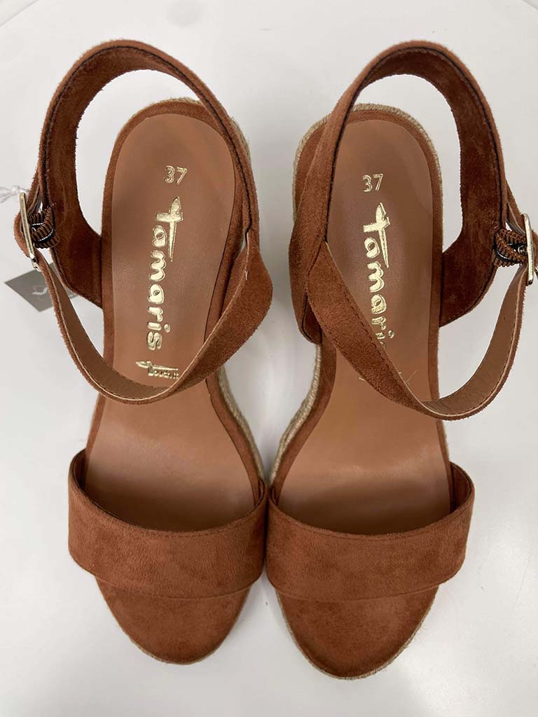 Tamaris Cognac Espadrille Wedge Sandals