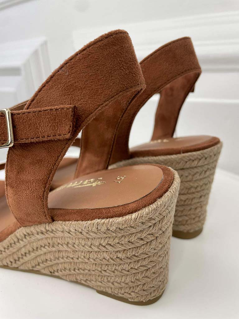 Tamaris Cognac Espadrille Wedge Sandals