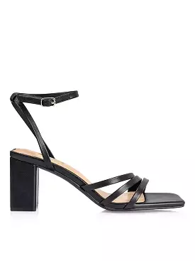 Tessie Black Leather Block Heel Sandals