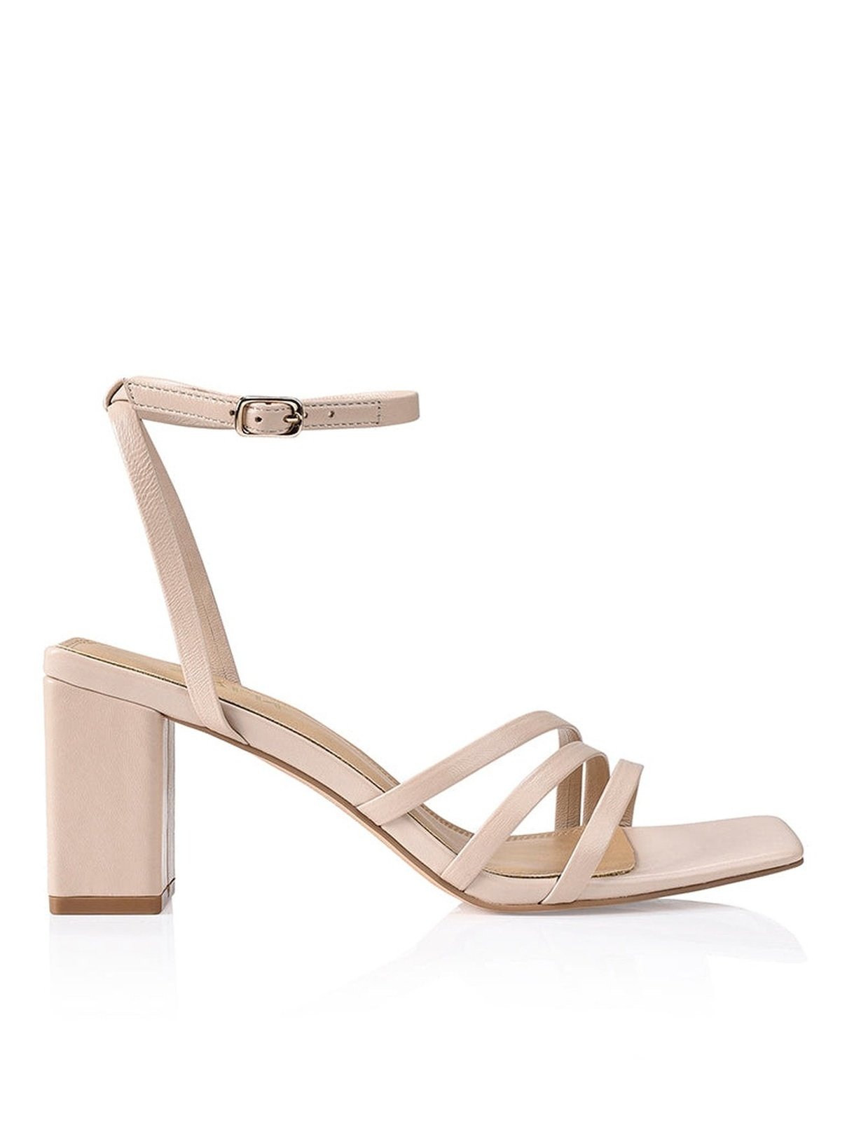 Tessie Nude Leather Block Heel Sandals.