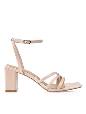 Tessie Nude Leather Block Heel Sandals.