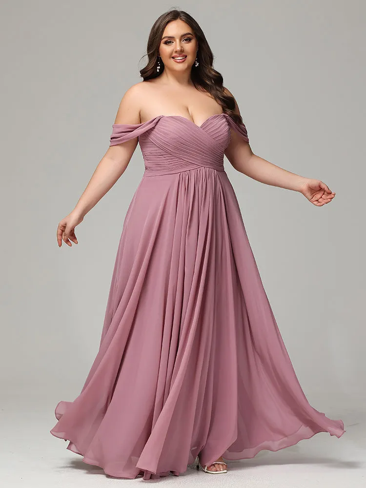 A-line Wrap Chiffon Plus Size Bridesmaid Dress