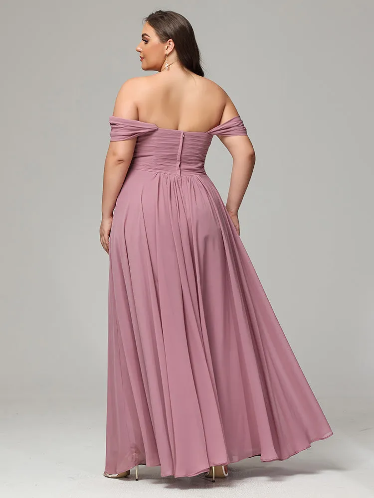 A-line Wrap Chiffon Plus Size Bridesmaid Dress