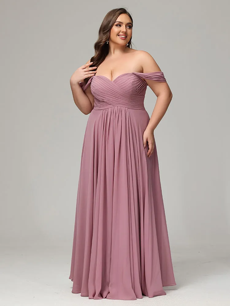 A-line Wrap Chiffon Plus Size Bridesmaid Dress