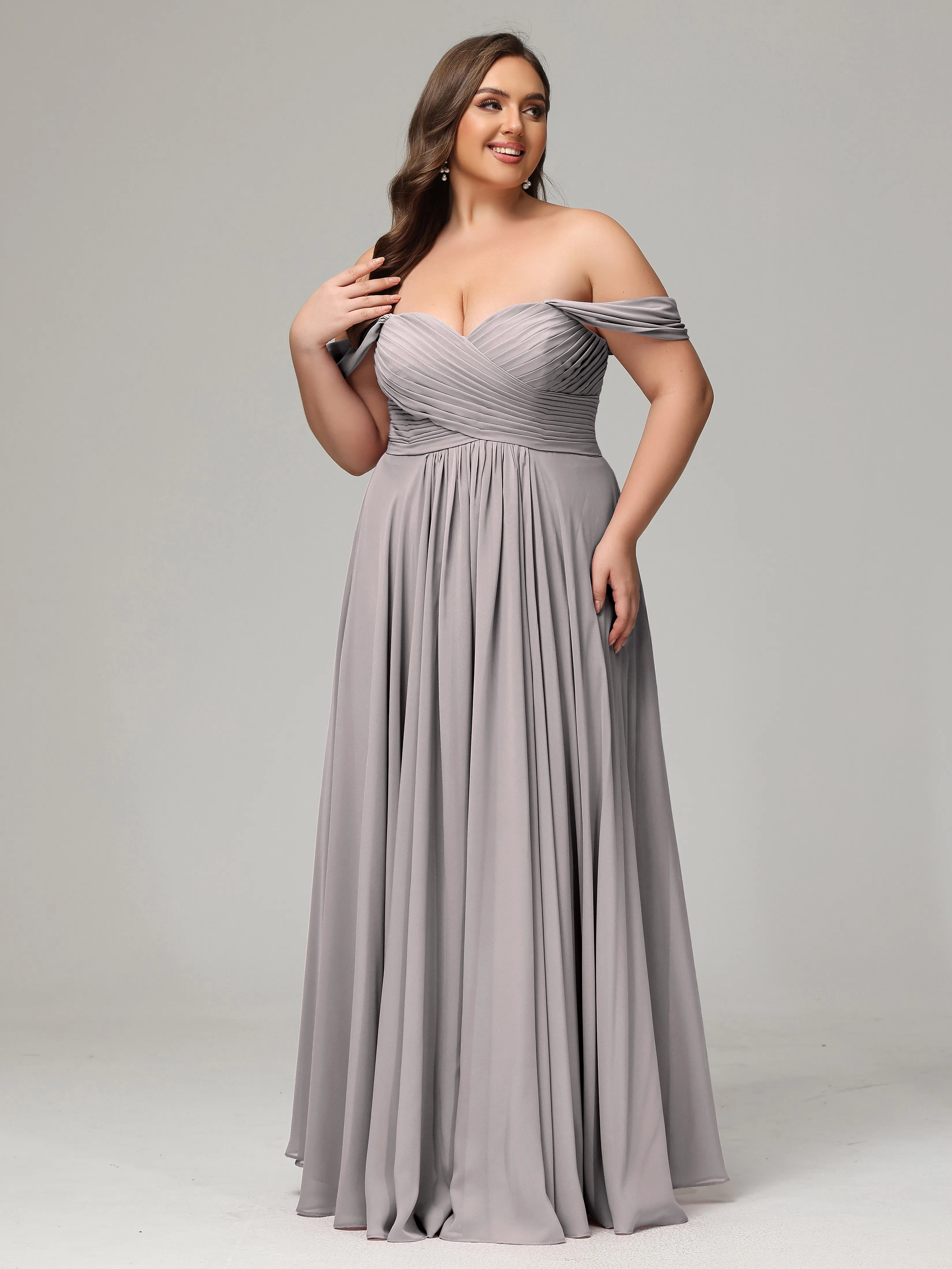 A-line Wrap Chiffon Plus Size Bridesmaid Dress