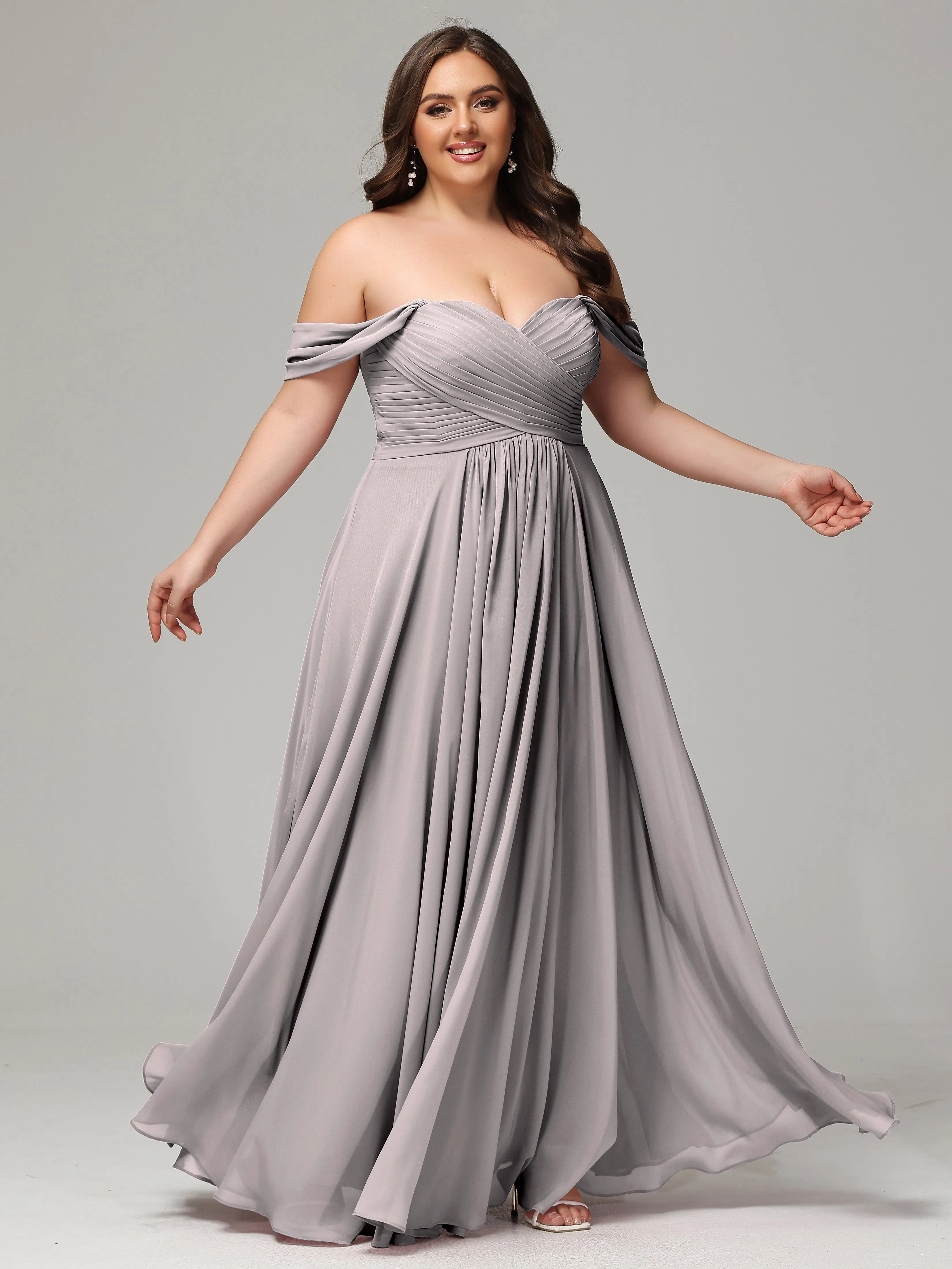 A-line Wrap Chiffon Plus Size Bridesmaid Dress