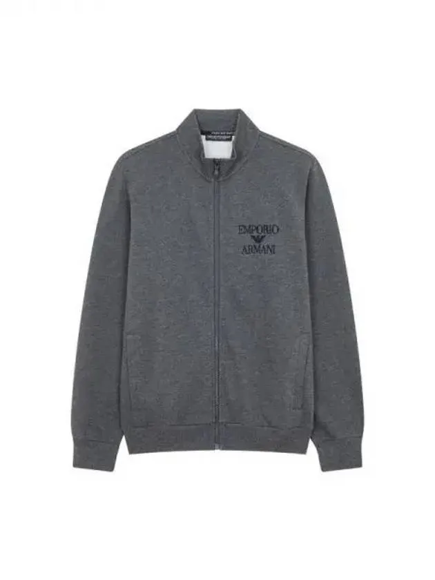 Dark Gray High Neck Lounge Zip-Up Men's Embroidered Logo Jacket