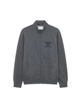 Dark Gray High Neck Lounge Zip-Up Men's Embroidered Logo Jacket