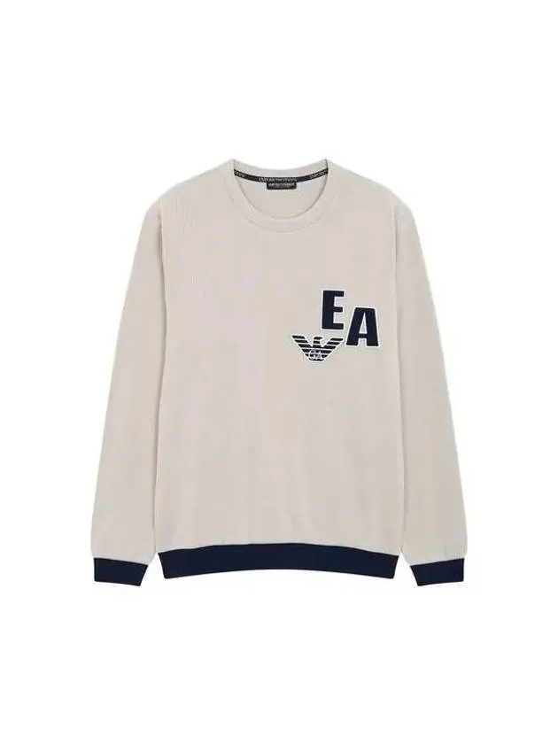 Men's Ribbed Logo Patch Sweatshirt Beige by UNDERWEAR Overseas Station