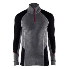 Xwarm Merino Zip-Neck Top 100% Wool Medium Gray/Black