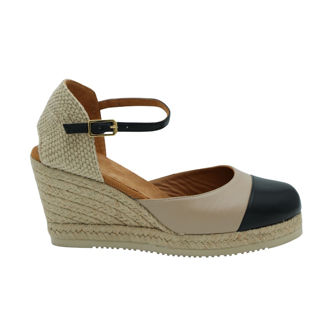 UNISA Camel Black Leather Espadrille CAVA