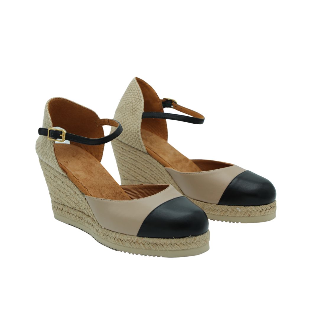 UNISA Camel Black Leather Espadrille CAVA