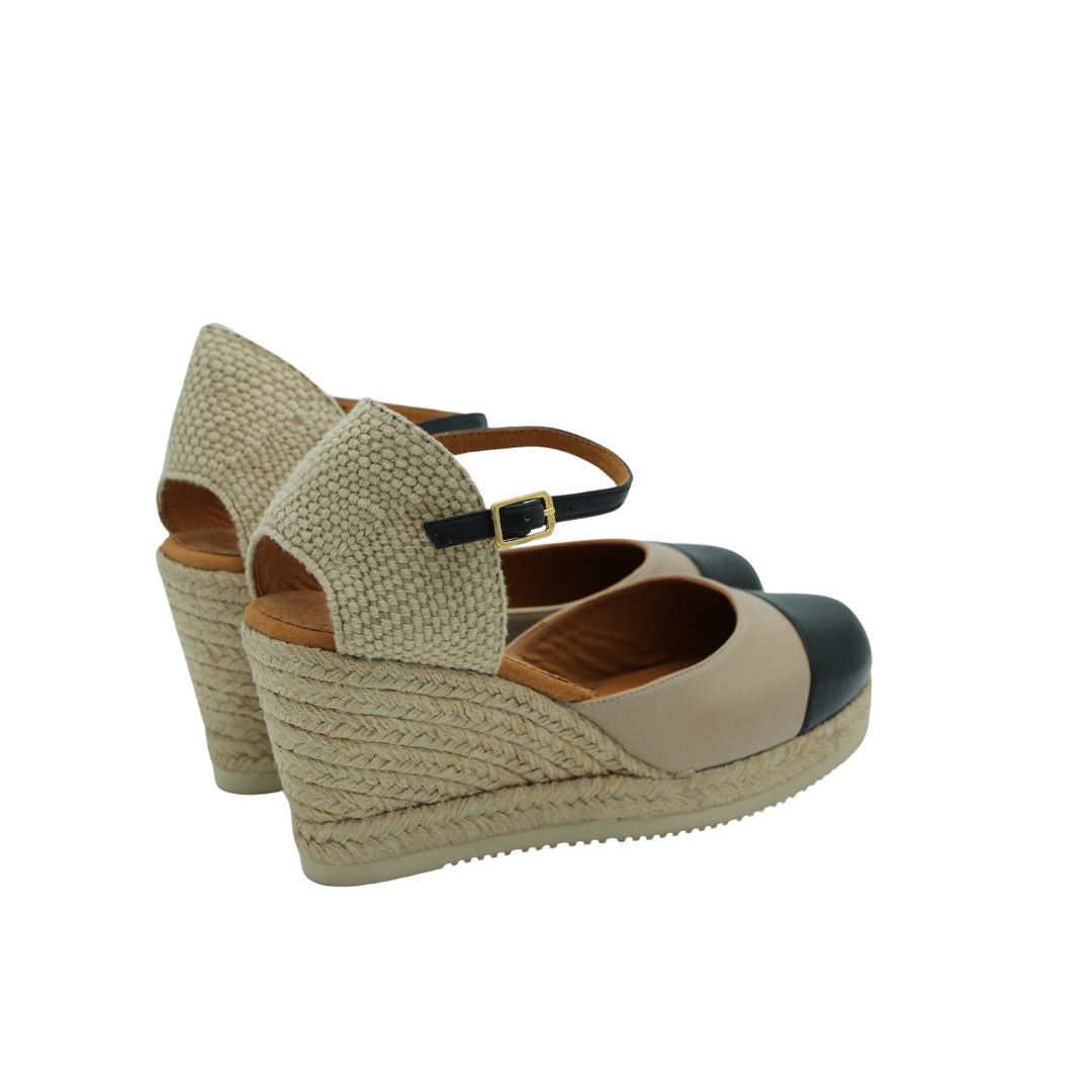 UNISA Camel Black Leather Espadrille CAVA