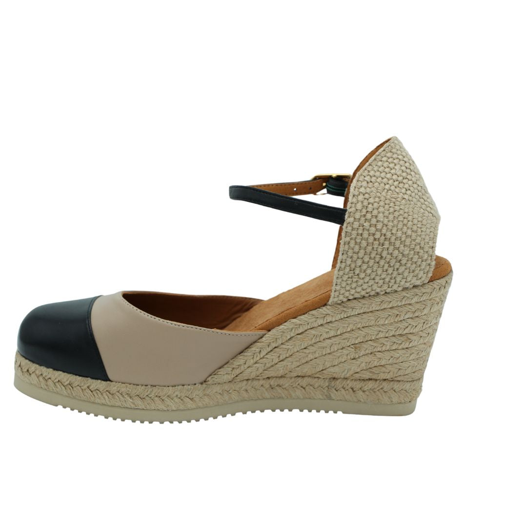 UNISA Camel Black Leather Espadrille CAVA