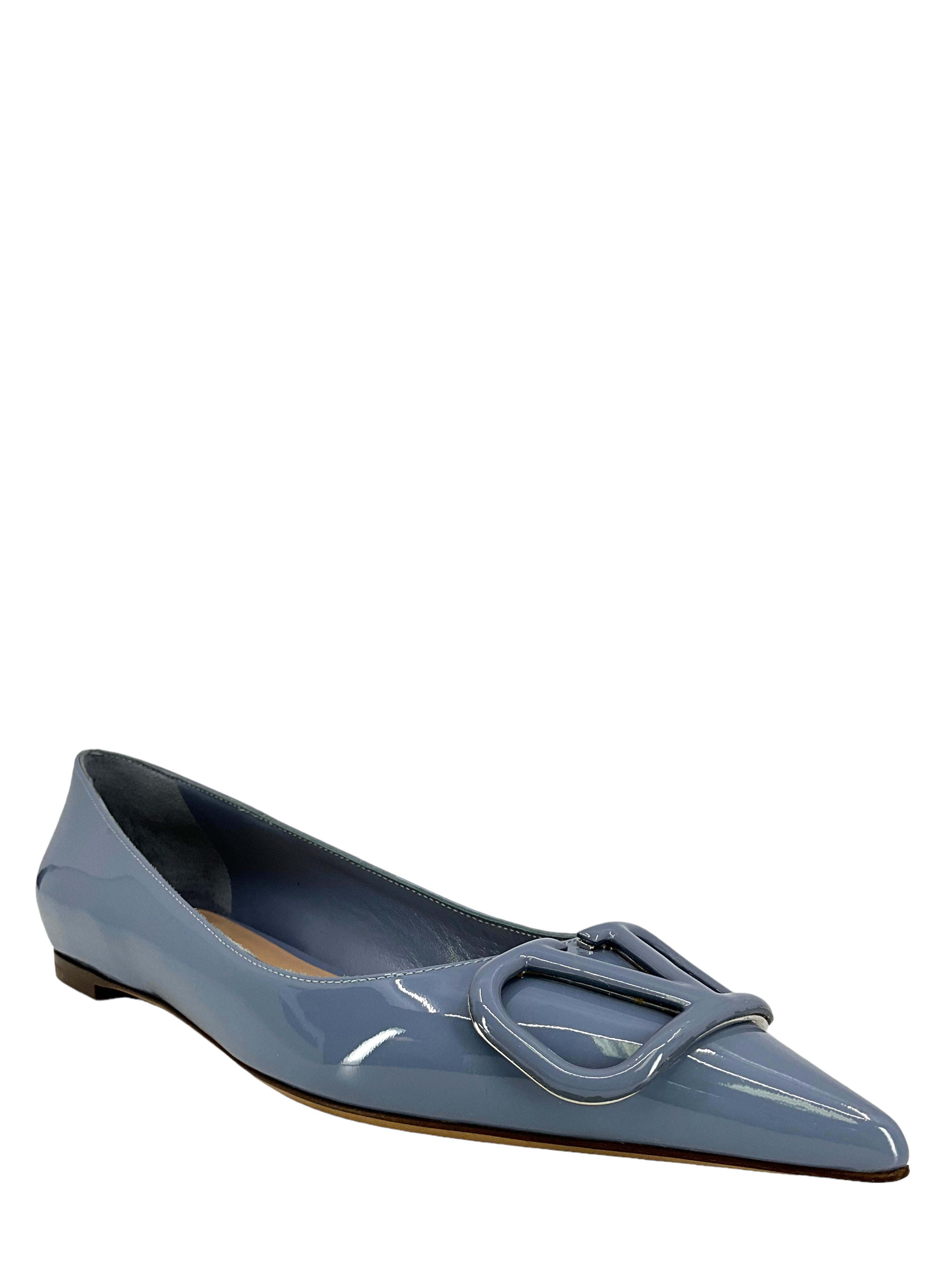 Valentino Garavani VLOGO Ballet Flats - Patent Leather, Size 7.5