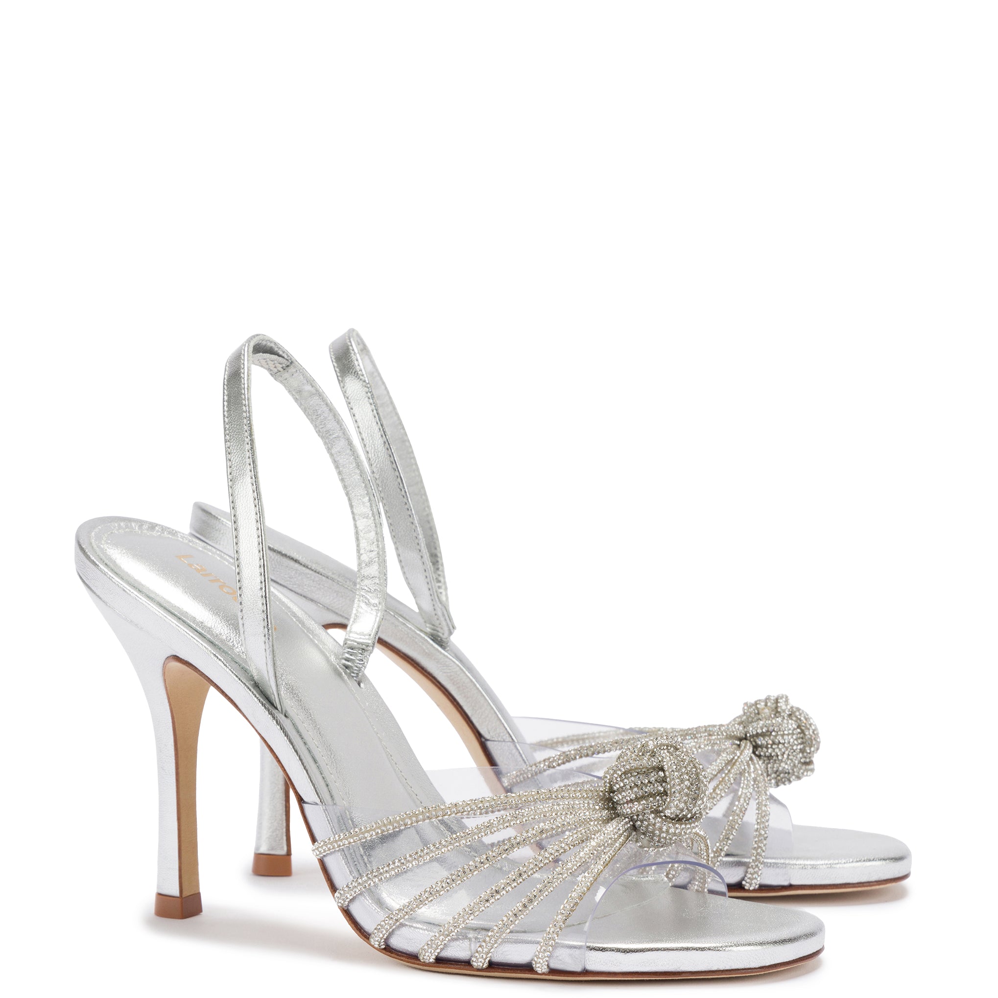 Valerie Crystal Slingback Sandal - Silver Metallic Leather