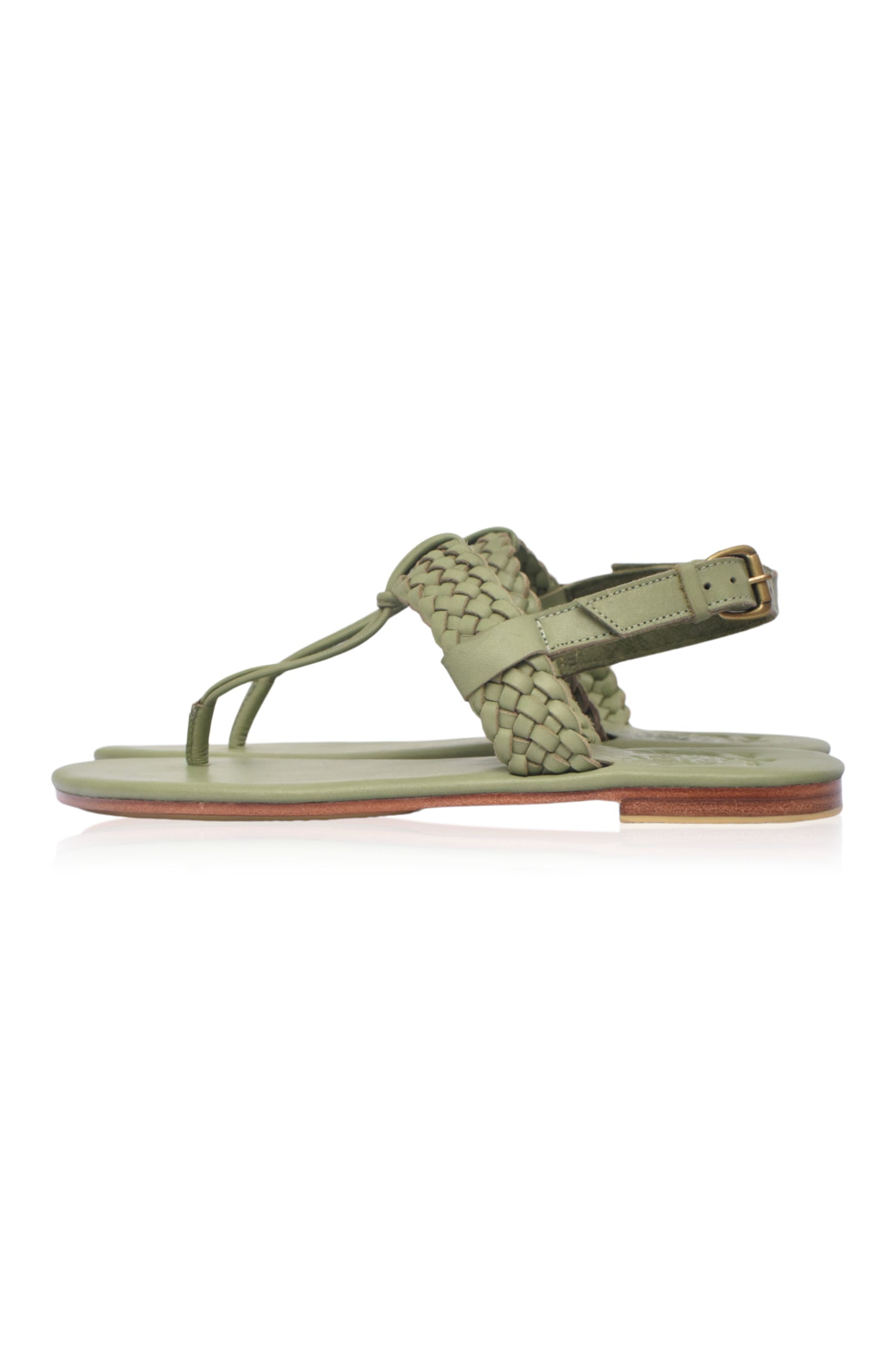 Venetian leather sandals with T-strap design.