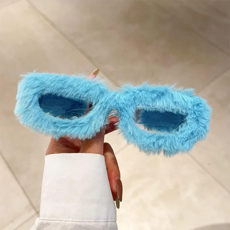 Vintage Winter Sunglasses, Unisex Furry Frame Rectangle UV400 for Party