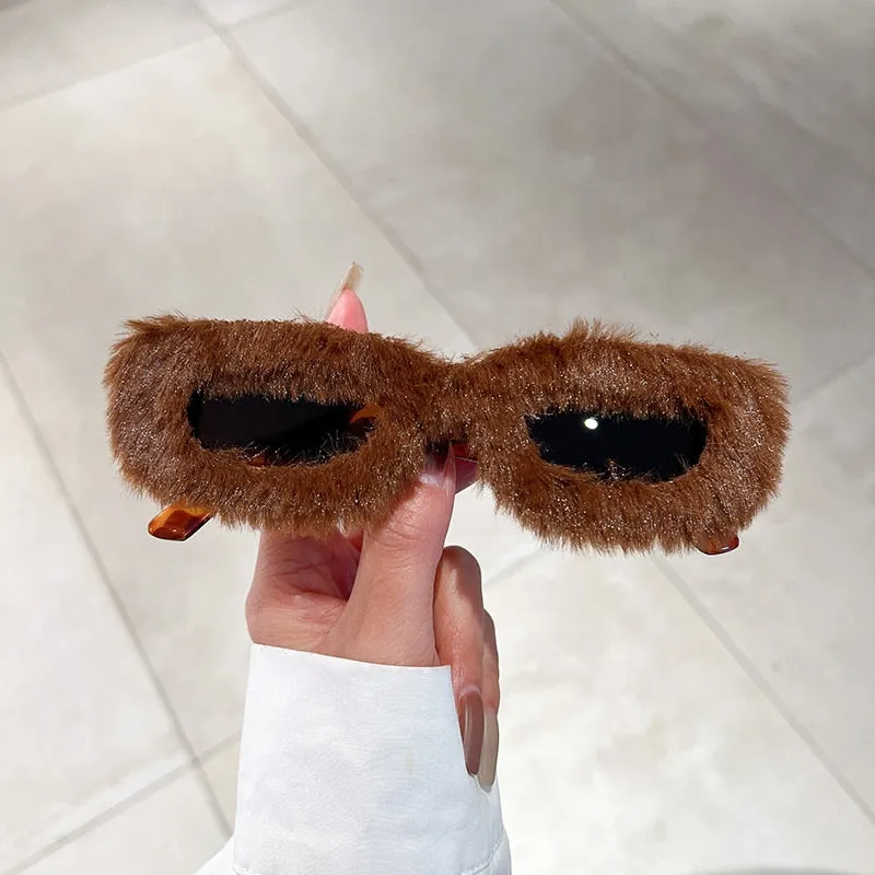 Vintage Winter Sunglasses, Unisex Furry Frame Rectangle UV400 for Party