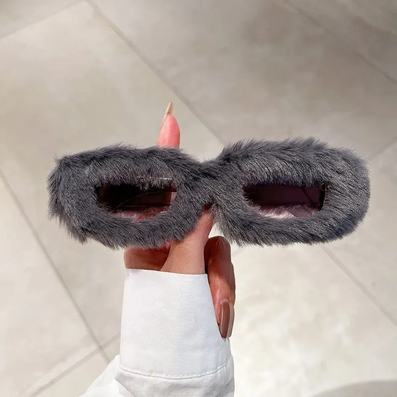 Vintage Winter Sunglasses, Unisex Furry Frame Rectangle UV400 for Party