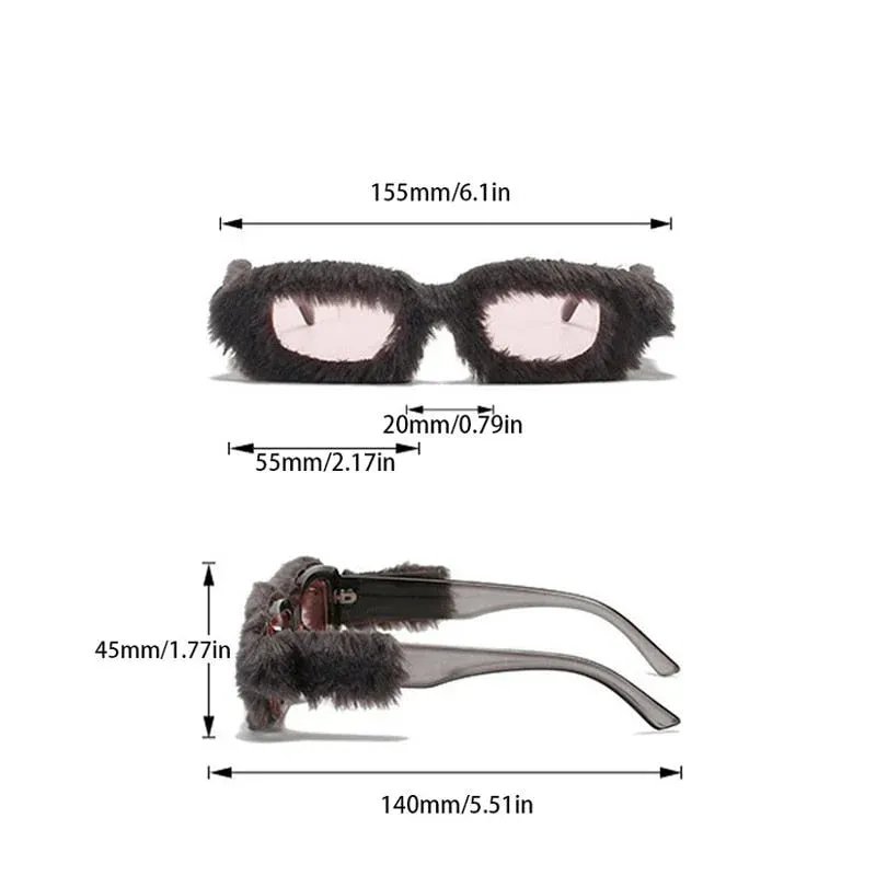 Vintage Winter Sunglasses, Unisex Furry Frame Rectangle UV400 for Party