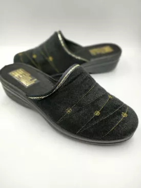 Wedge Heel Slip On Black Ladies Bedroom Slippers - Sizes 3, 4, 5, 6, 7, 8 - Comfort.